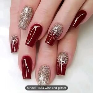 Designer 24Pcs Luxury Burgundy Ballet Long Full French Glitter Press on Nails